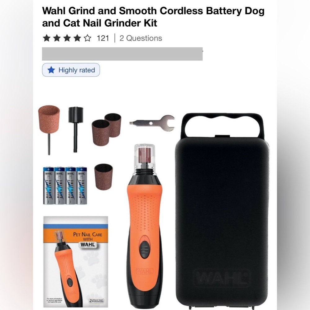 NEW Wahl Grind and Smooth Cordless Battery Dog and Cat Nail Grinder Kit